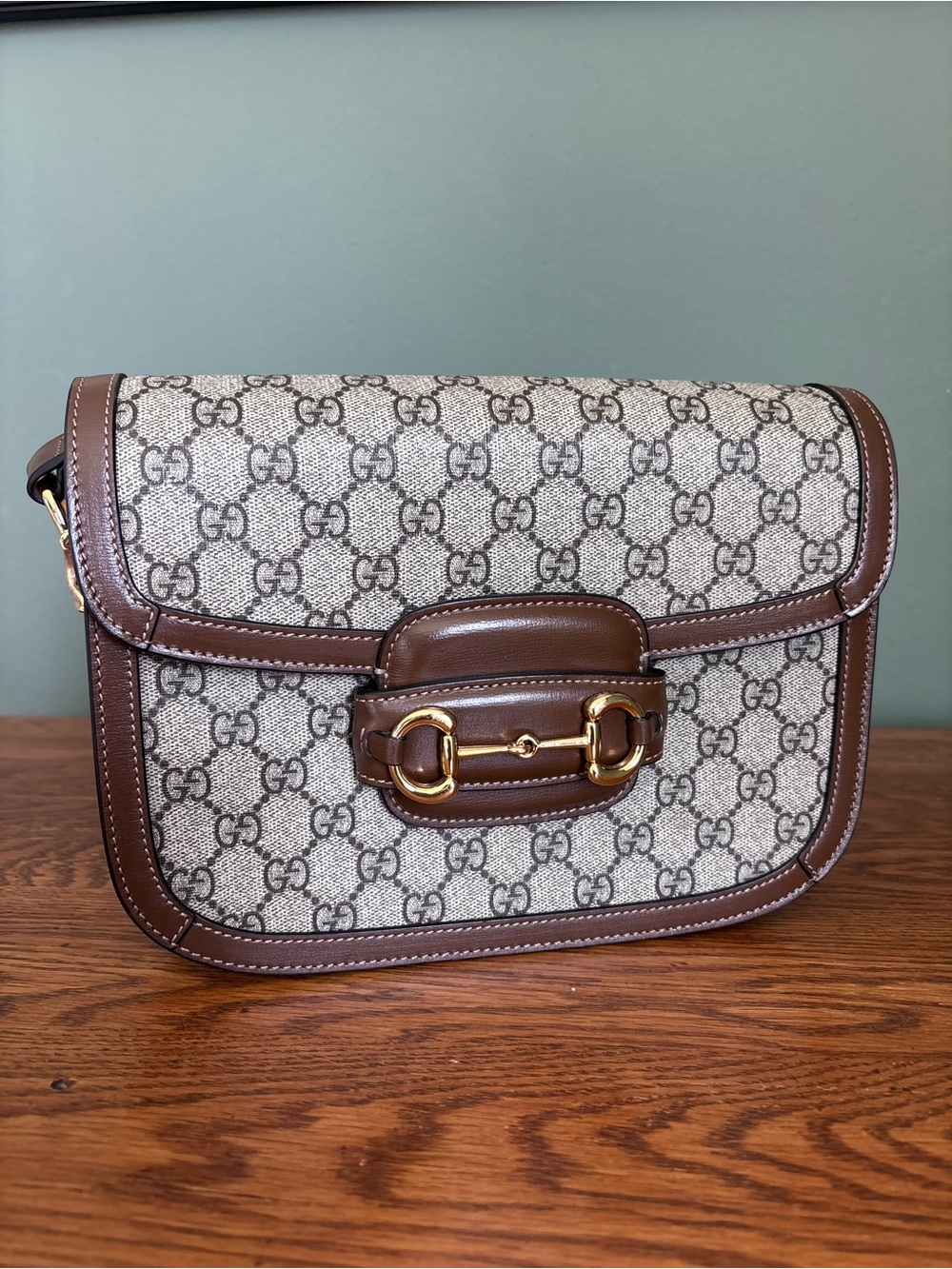 Gucci Beige GG Supreme Canvas Crossbody with Brown Leather Trim - Picture 2 of 12